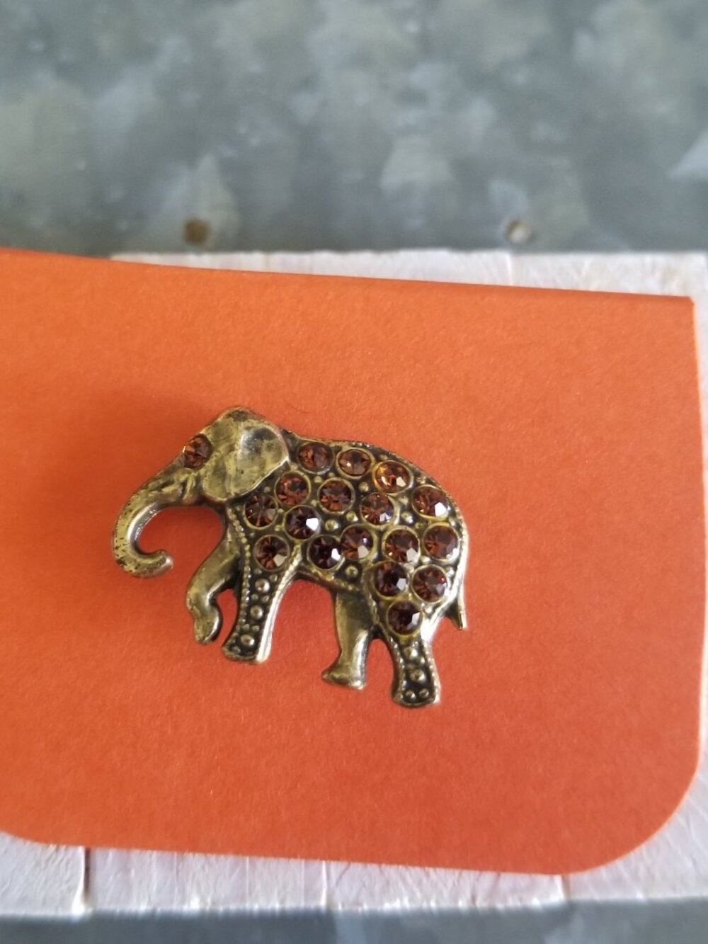 Elephant Pin Brooch La Contessa by Mary Demarco Antique Gold Amber Crystals Mini